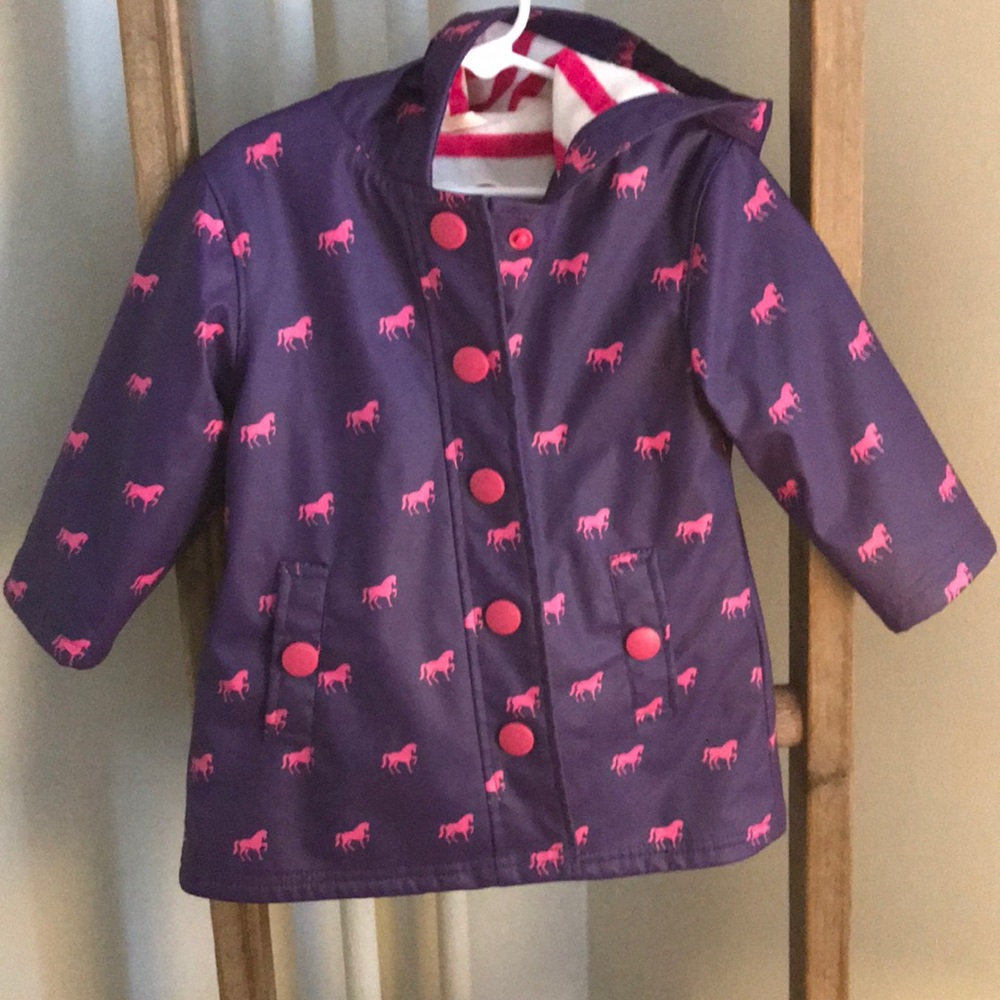 Hatley splash rain jacket horses 2T purple/pink